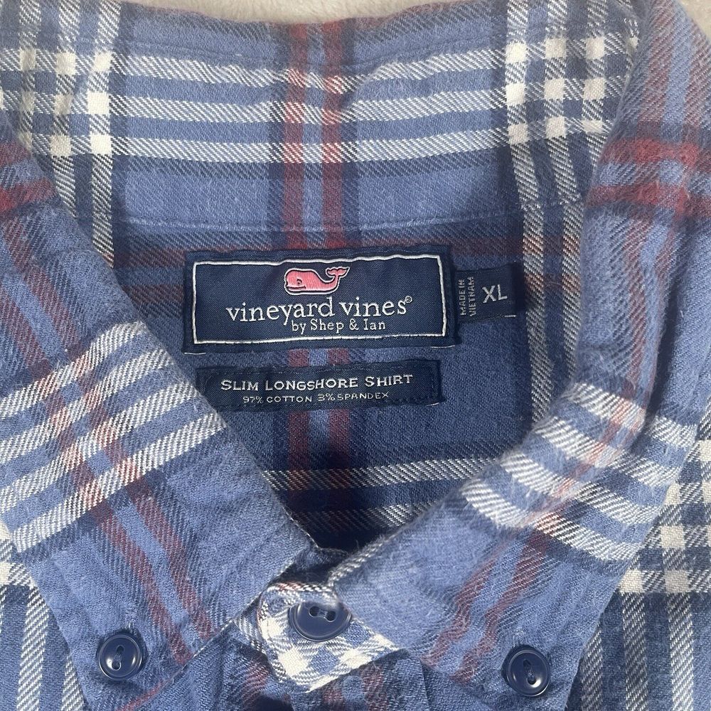 Vineyard‎ Vines Slim Longshore Shirt Mens XL Blue Plaid Flannel Button Down - Picture 3 of 7
